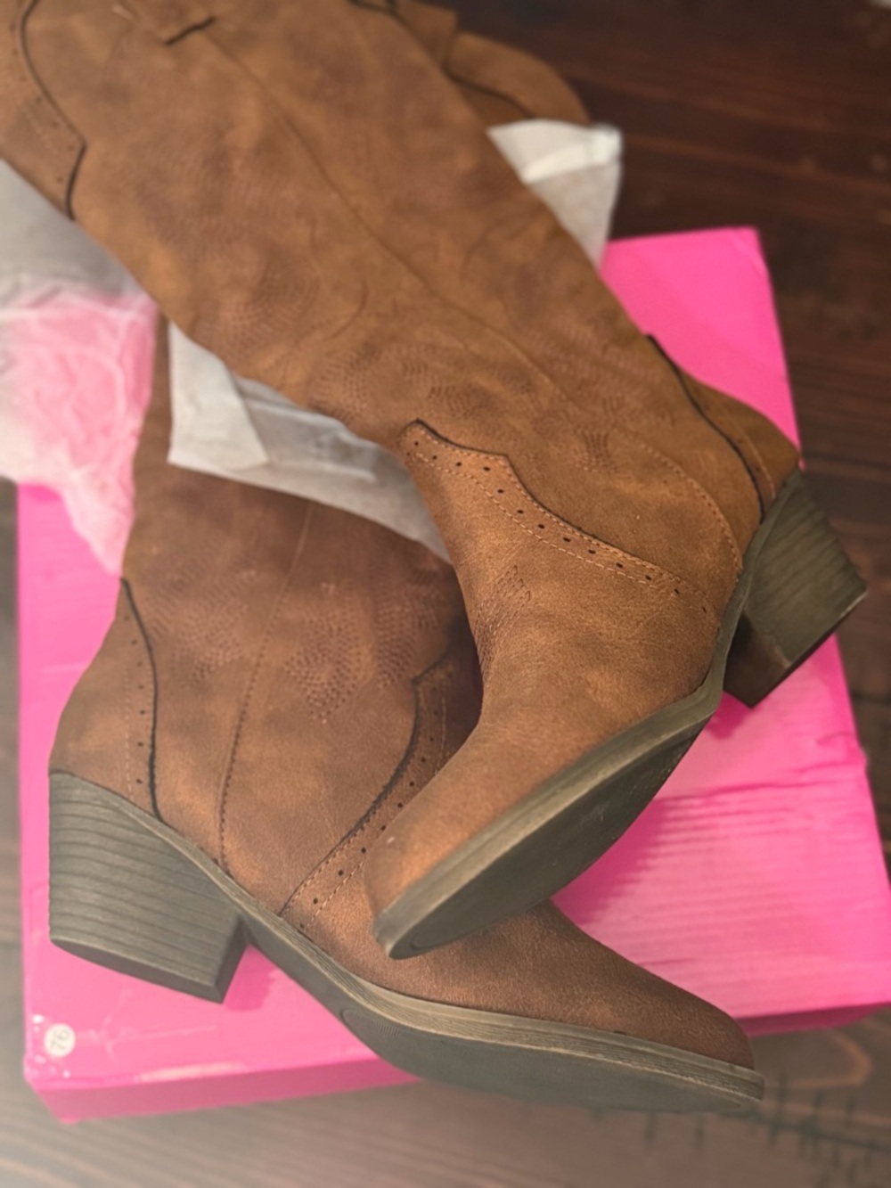 Sugar Tan Suede Western Heeled Ankle Boots
